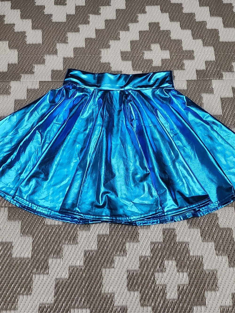 Metallic Blue Circle Skirt - Shiny High-Waist